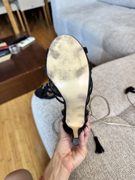 Обувки на висок ток черни велурени