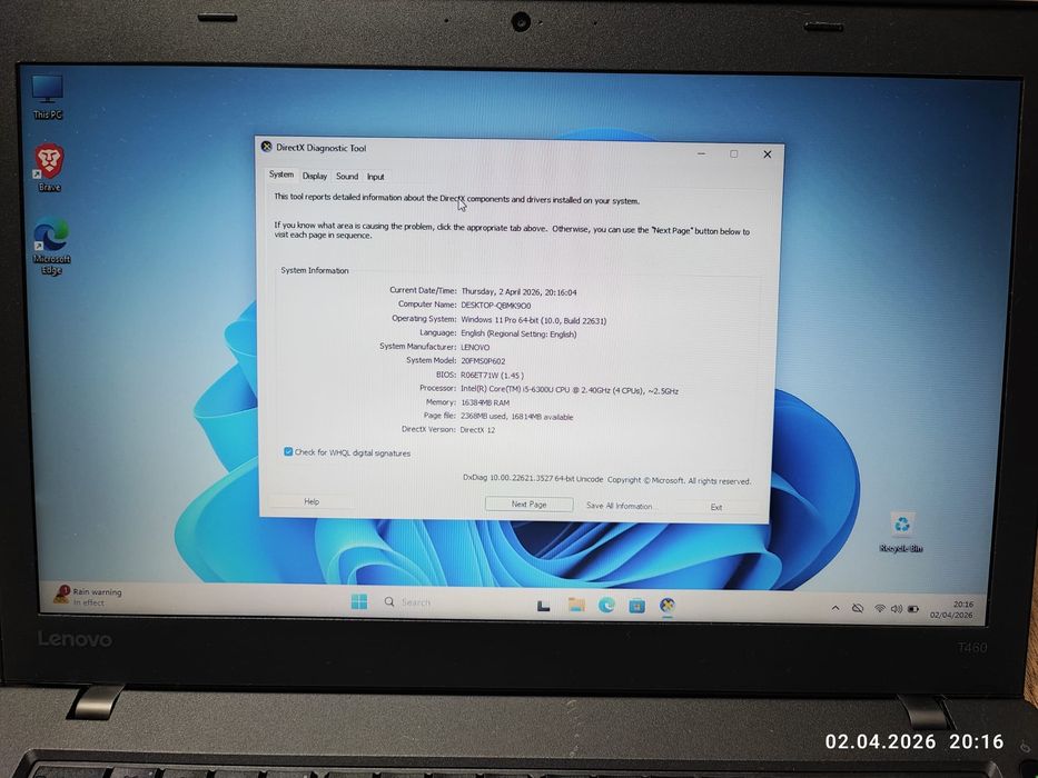 Laptop Lenovo ThinkPad T460 I5 Gen 6th