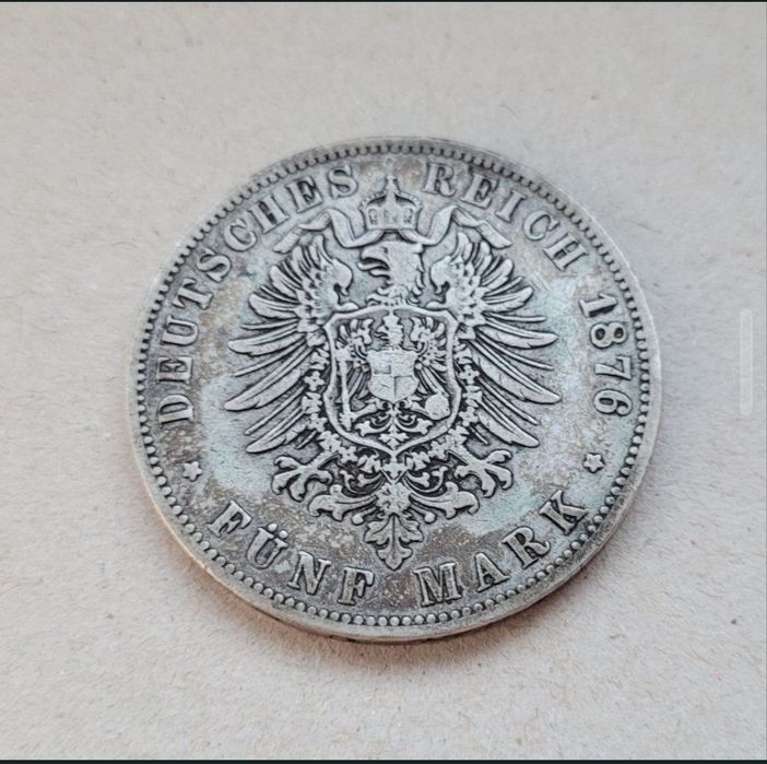 Moneda veche argint 5 Mark 1876 B