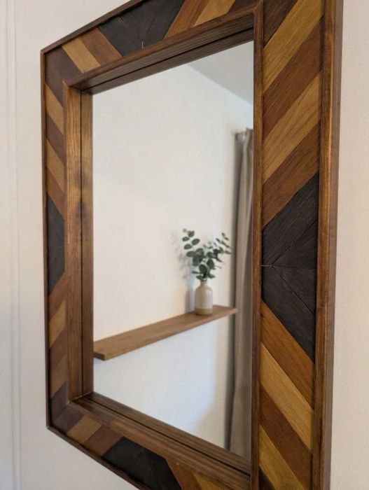 Oglindă decorativă Geometric Wood 80×60 cm cu Lamele din Stejar