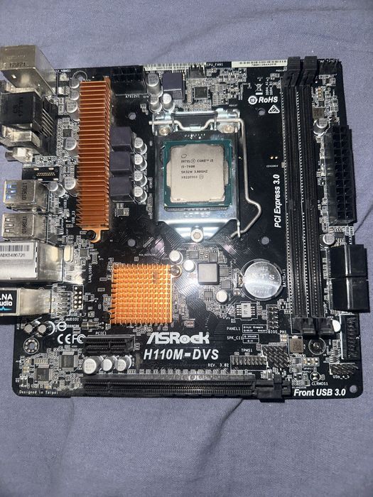 Комплект: Материнская плата ASRock H110M‑DVS + Intel i5‑7400 отличное