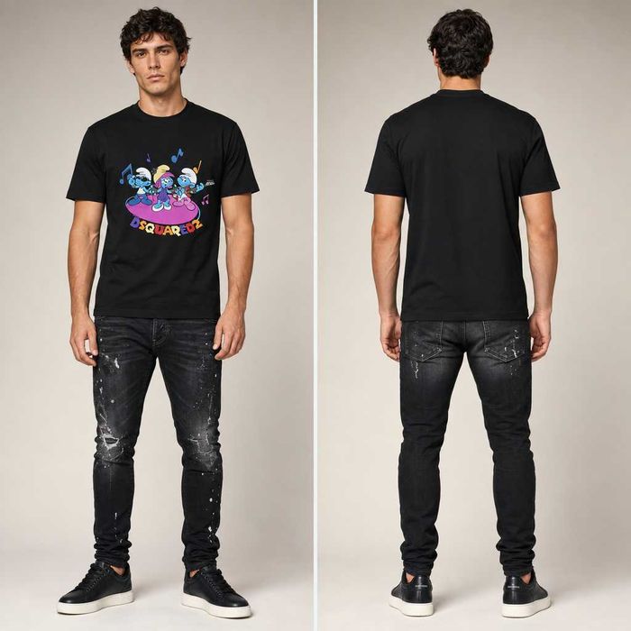 Мъжка тениска Dsquared2 The Smurfs Slim Fit Бяла/Черна