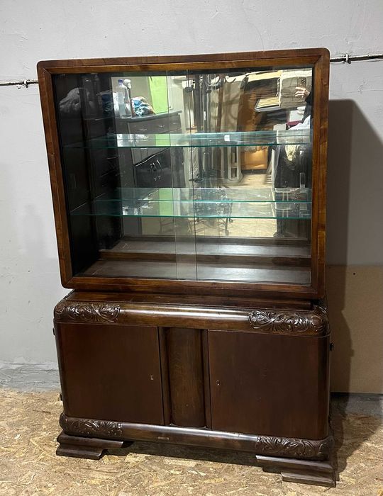 Vitrina Vintage Stil ArtDeco; Comoda cu vitrina din lemn