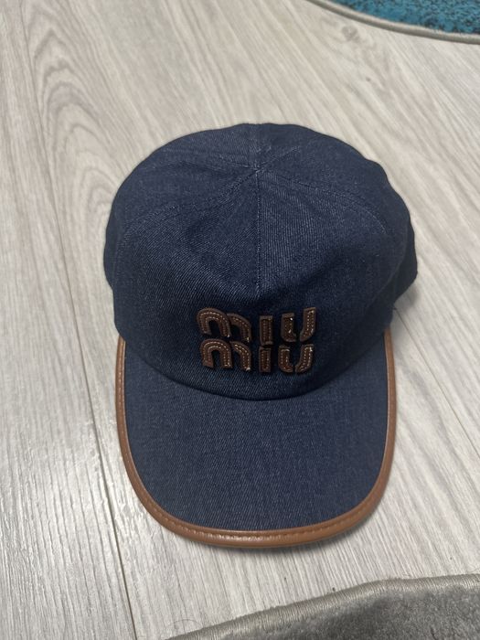 Sapca Miu Miu de piele bleu
