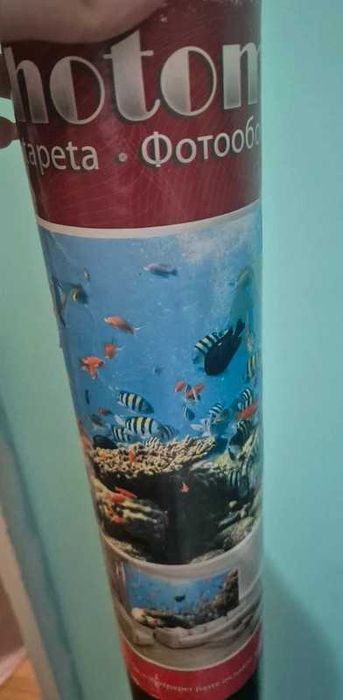 Fototapet duplex nou cu model acvariu mulți pești 254 x 184 cm