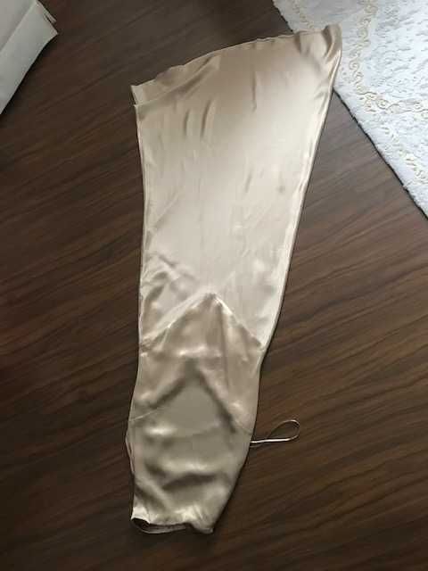 Zara rochie bej auriu lunga ocazie spate gol satin maxi eleganta nunta