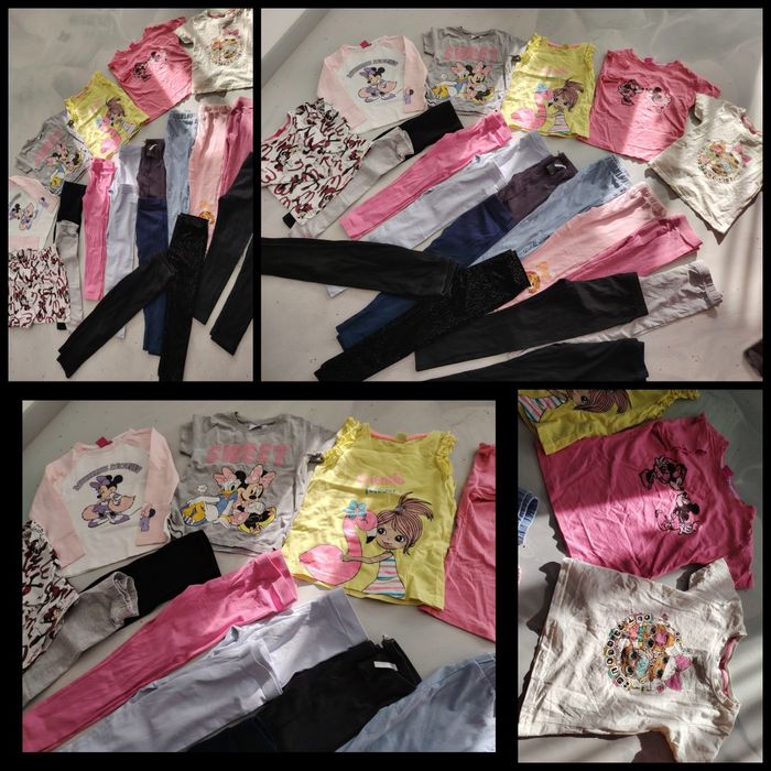 Lot haine 116Compleu negru cu  flori fetiță 6 ani, pantofi și sandal