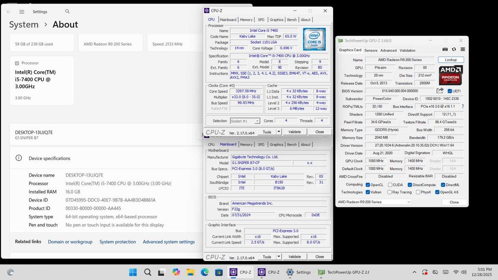 Kit socket 1151 Intel I5 7400 B150