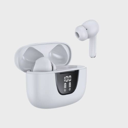 Casti Wireless TWS CerCip S42 cu izolare a zgomotului ENC+ANC, Autonomie 40 ore, Control prin Touch, Universale, Culoare Alb