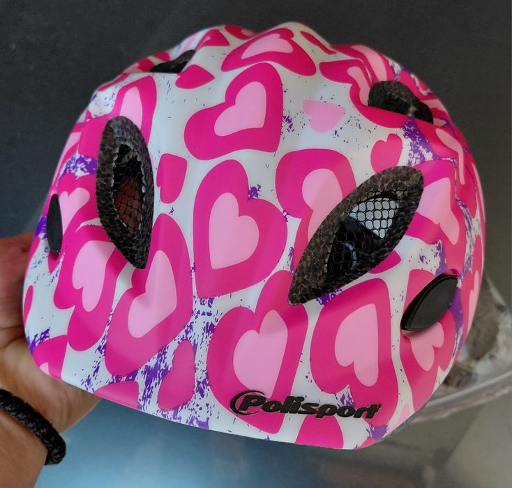 Детска вело каска Polisport - Junior Glitter Hearts, 52-56 cm, розова