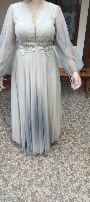 Rochie lunga bej cu sclipici in degrade