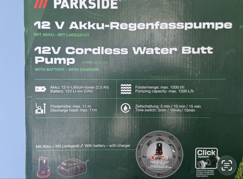 Pompa de apa cu acumulator 12v Parkside