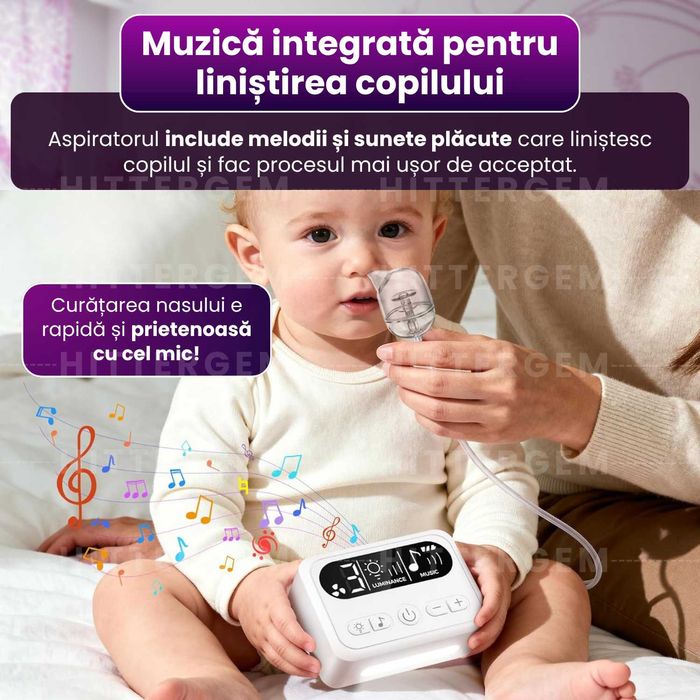 Aspirator nazal silentios, rezervor mare, 9 trepte, melodii calme