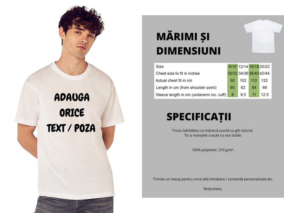 Tricouri 100% Poliester – Bărbați - Personalizare prin Sublimare