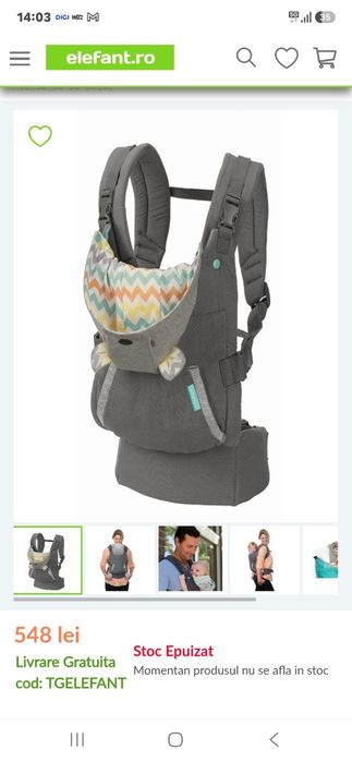 Marsupiu ergonomic Infantino Cuddle Up cu glugă – Stare foarte bună