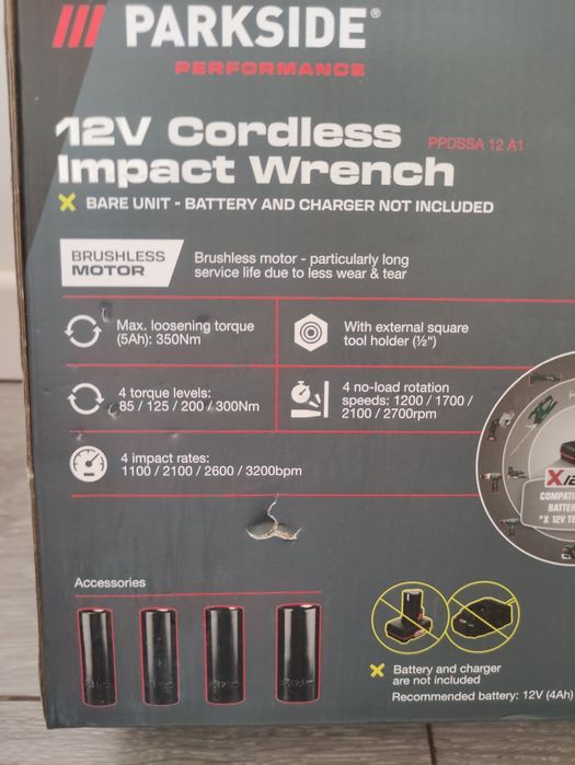 Pistol cu impact patrat 1/2 Parkside Performance pe baterie de 12 V