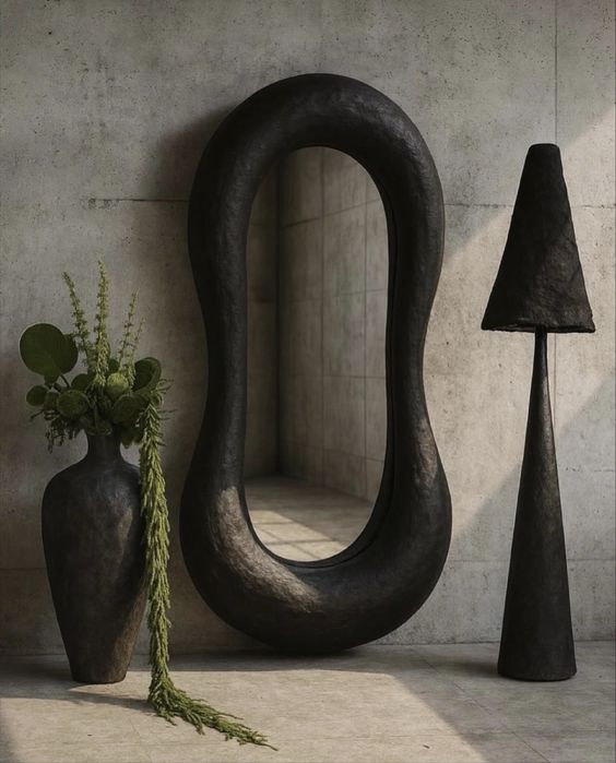 Oglinda decorativa/Oglinda mare handmade LED stil wabi sabi organic
