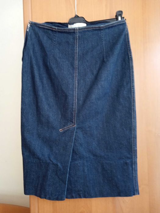 Fusta Zara midi, stil creion, albastru indigo