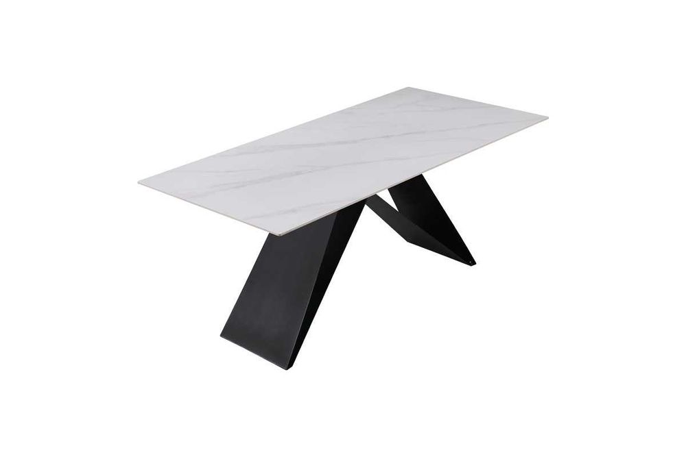 Трапезна маса Meja, Синтерован камък и метална основа, 2 цвята, 180х90