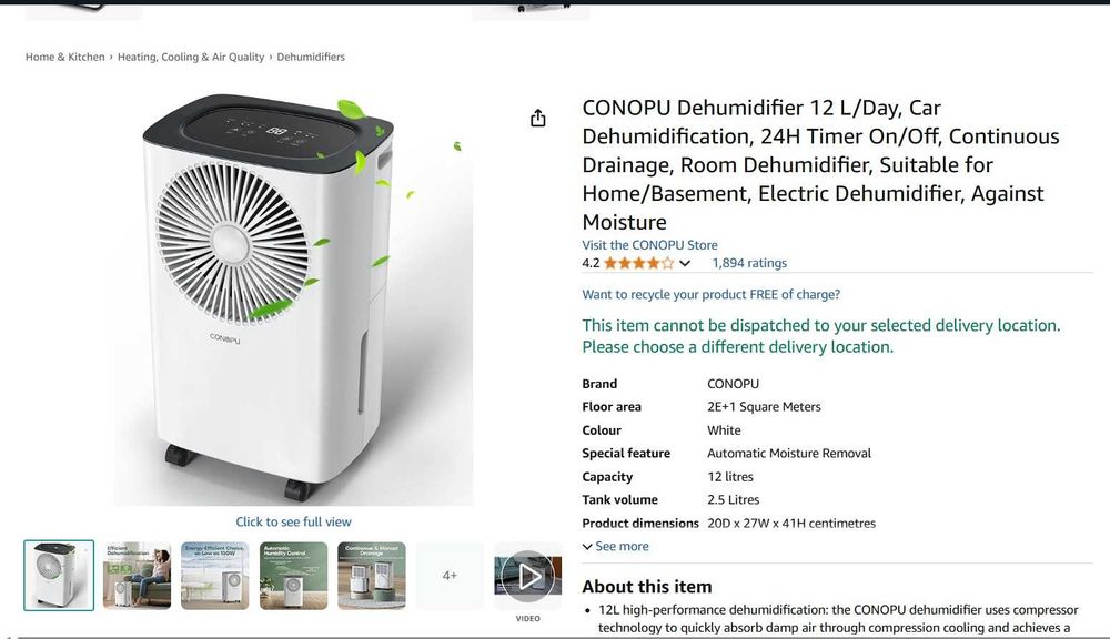 Dezumidificator CONOPU 12 L/zi, drenaj continuu, 24H Timer On/Off