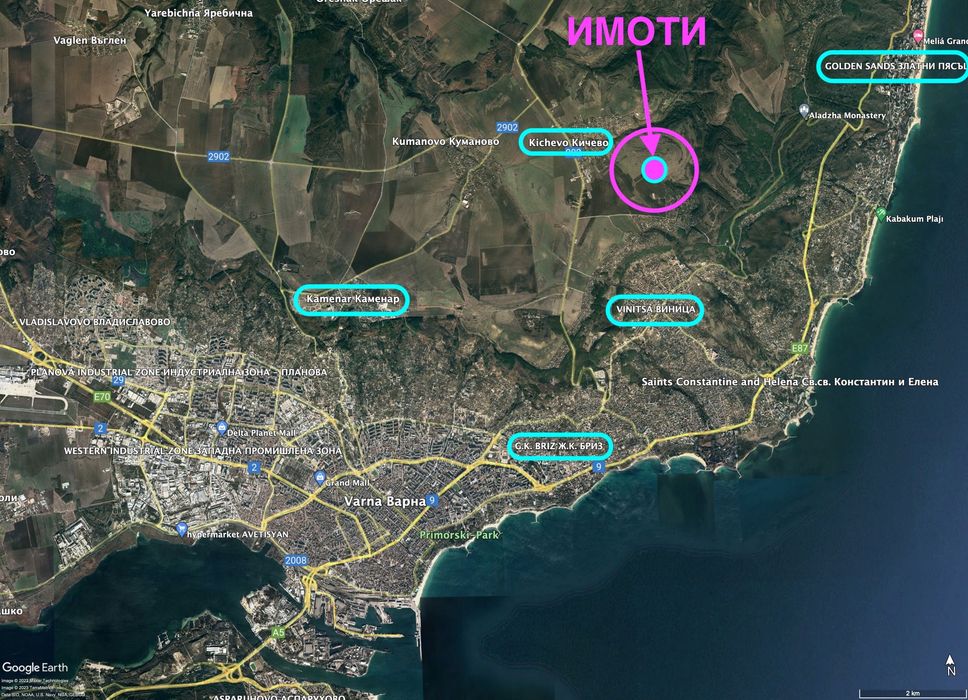 Продава се голям парцел с изтекъл ПУП и гледка море в с. Кичево до Добрева чешма, гр. Варна