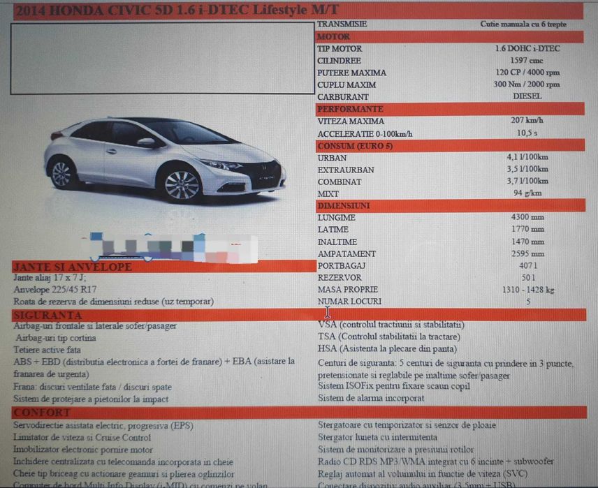 2013 HONDA CIVIC 5D 1.6 i-DTEC Lifestyle M/T