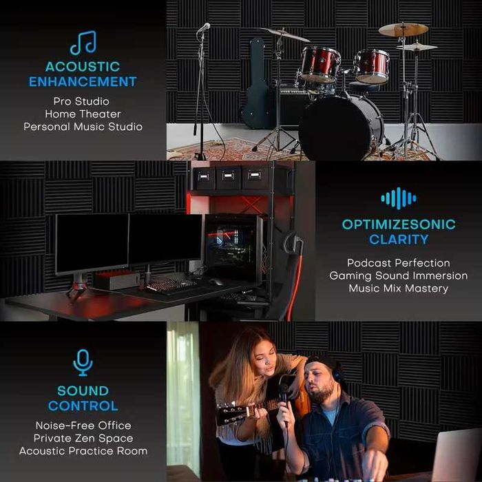 12 броя акустични Панели за шумоизолация и звукоизолация, огнеупорни