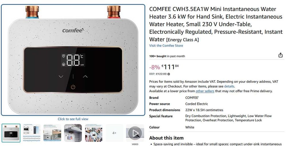 Mini încalzitor de apa instantaneu 3,6 kW pentru chiuveta