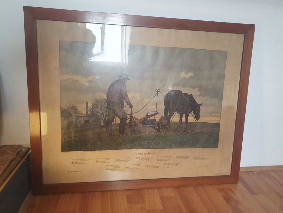 tablou cu rama lemn cu  imagine un taran ce ara 68 x 86,5 cm