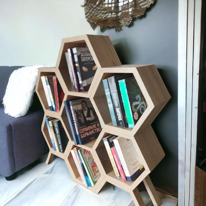 Библиотека, Етажерка,Пчелна пита, Шестостен, Шестоъгълник, Цветарник