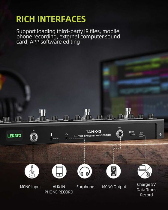 LEKATO китарен ефект / педал с 36 пресета, редактируеми 4 модула...