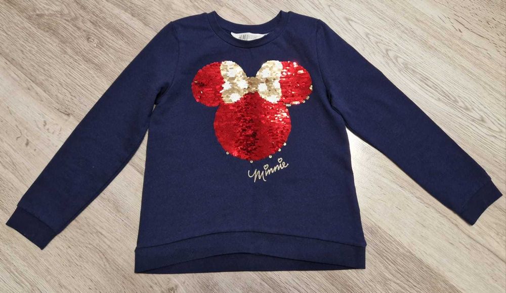 Pulover fete bleumarin cu paiete reversibile Minnie Mouse