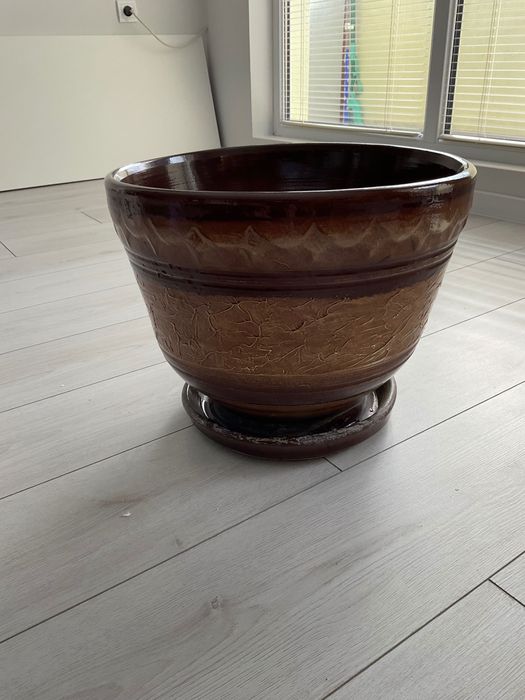 голяма керамична саксия ф 38см подложка за поливане ф30