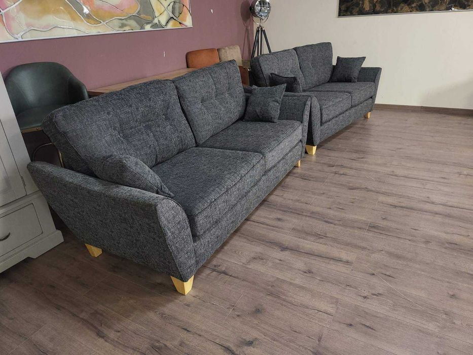 Сив комплект дивани от плат тройка и двойка