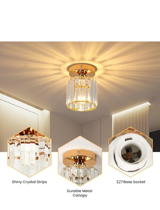 LUSTRA  E27 cristal/ metal Auriu