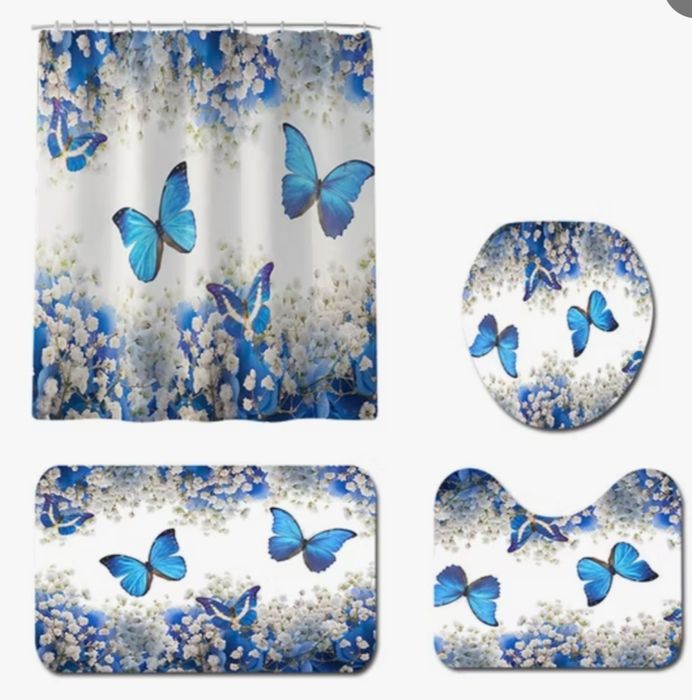 Комплект для ванной и туалета 4 в 1, коврики и шторка для ванной