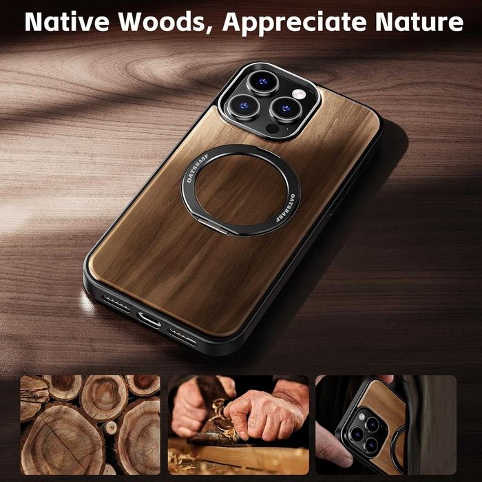 Калъф PANPHEN за IPhone 16 Pro Max 6.9" Магнитен дървен калъф, черен