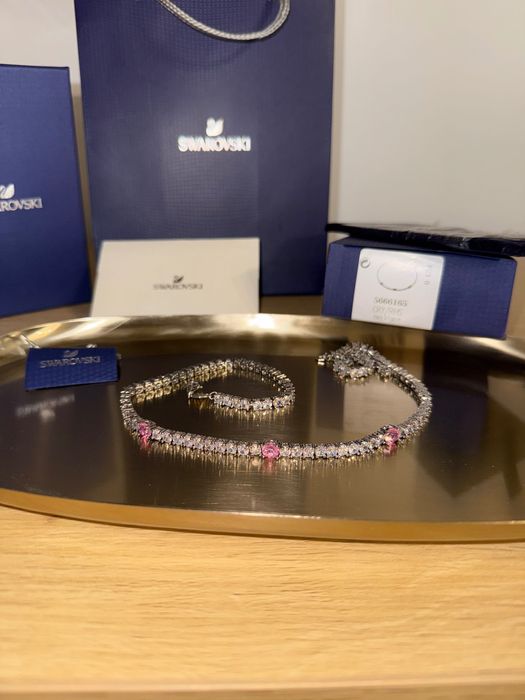 Colier Swarovski Matrix Tennis cu 3 pietre roz