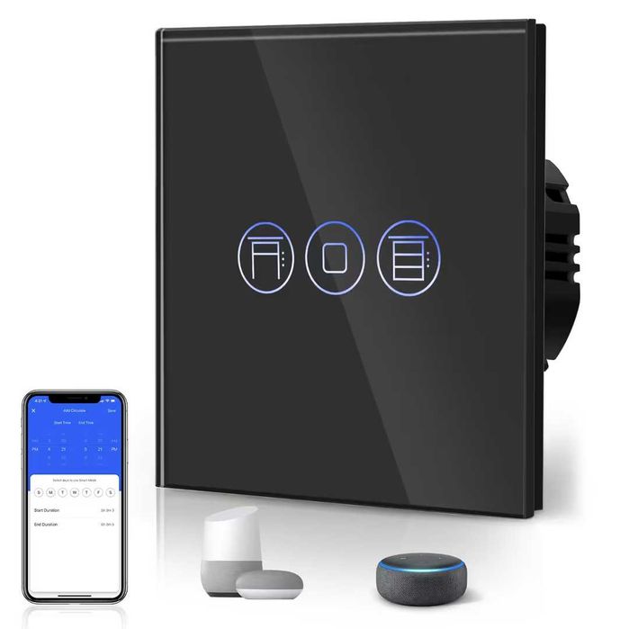 Întrerupător inteligent Wi‑Fi pentru jaluzele Tuya Alexa Google Home – negru (necesită nul)