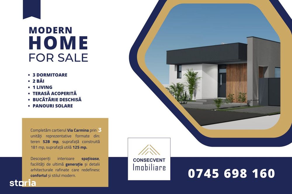 Casă modernă – proiect autorizat în Via Carmina, Arad (comision 0)