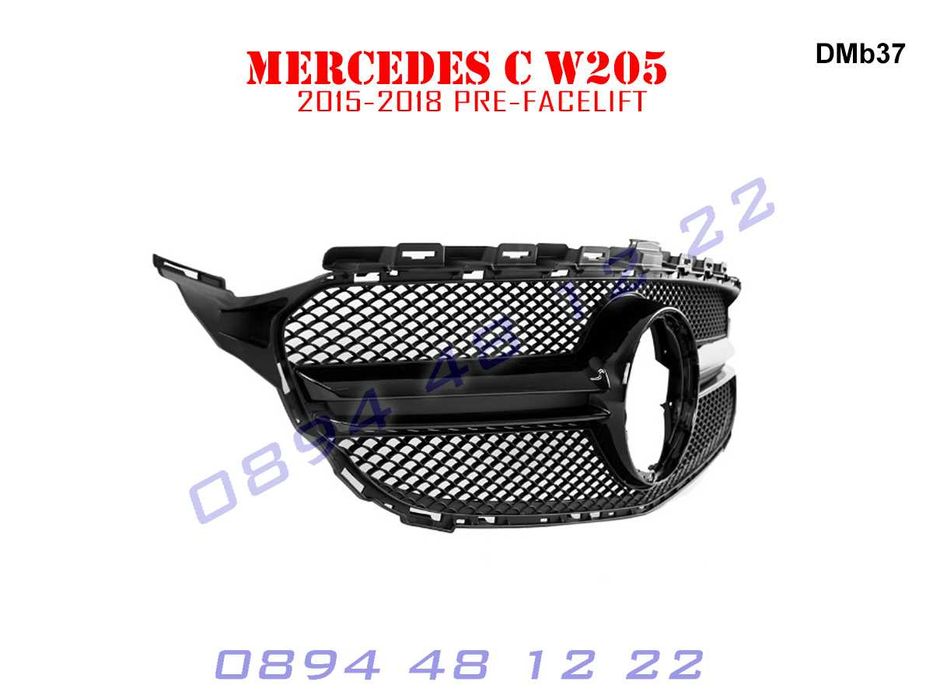 Предна Броня Черна Решетка AMG Mercedes C W205 Мерцедес АМГ Ц В205