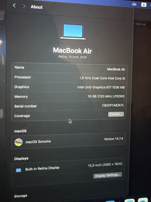Macbook Air 13 16GB RAM 256GB