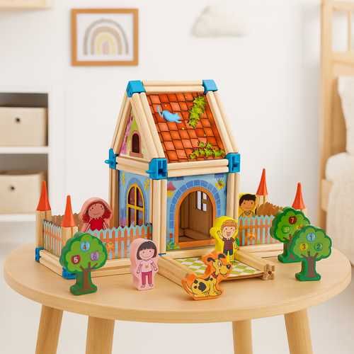 Set de construcție din lemn cu 268 piese,multicolor, 38x28x7, 8cm