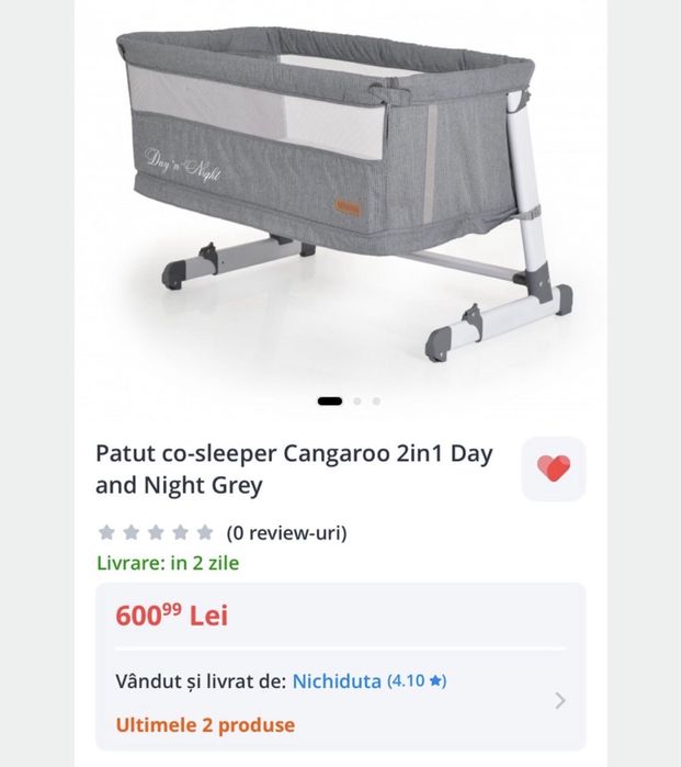 2 pătuțuri co-sleeper Cangaroo Day & Night 2in1