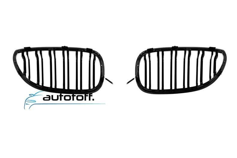 Grile duble iluminate compatibile cu BMW Seria 5 E60 E61 (03-10) Negru lucios cu LED