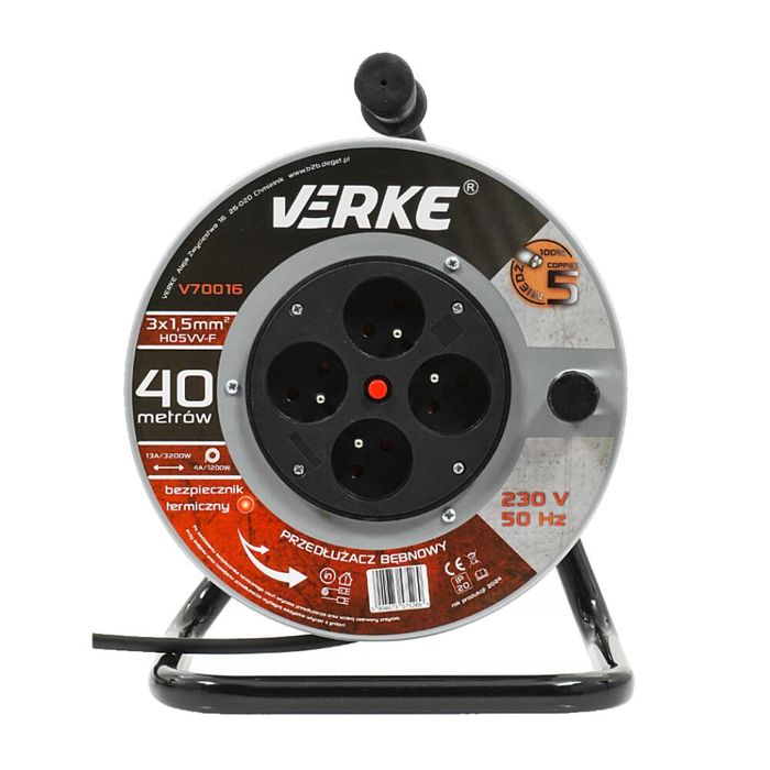 Rola prelungitor cablu cu cadru metalic 40 metri 3 x 1,5 mm Verke