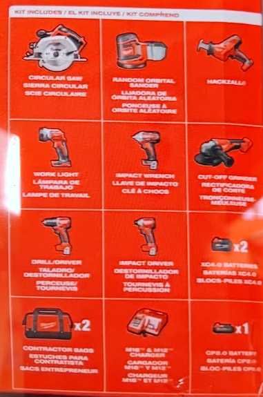 Чисто нов комплект акумулаторни инструменти Milwaukee M18 / M12 (Combo Kit)Доставено от USA