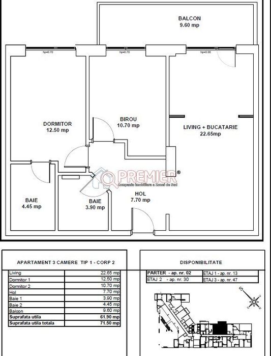 Ap 3 camere + 2 bai 61.9 mp + Balcon 9.6 mp Parcul Tudor Arghezi |