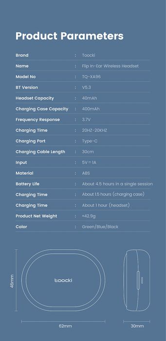 Toocki TQ-XA96 Earbuds Black