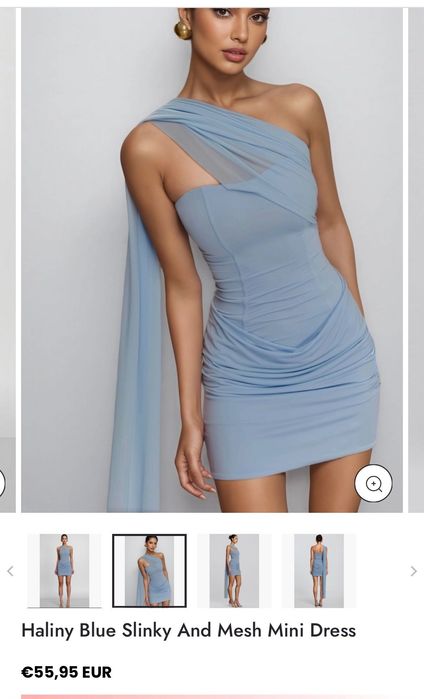 Haliny Blue Slinky And Mesh Mini Dress